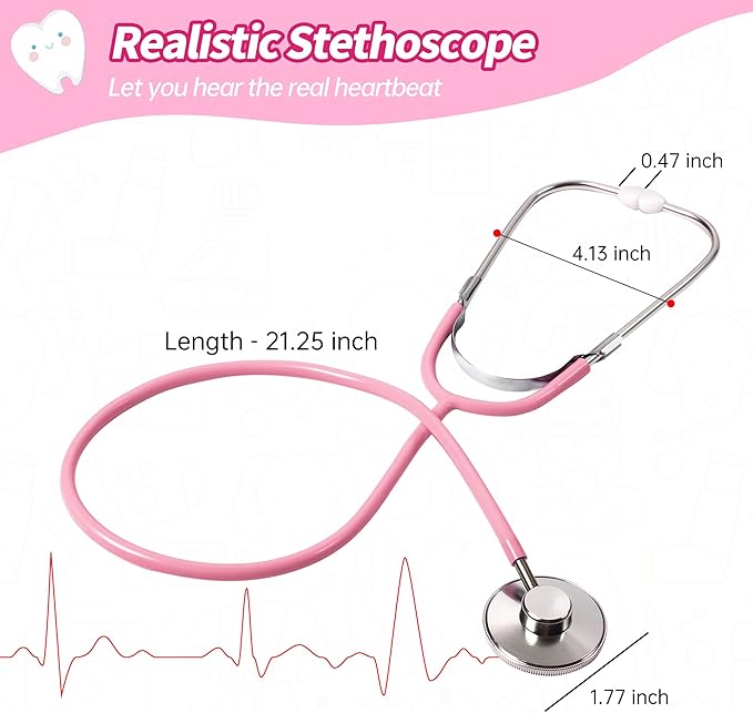 Durable Doctor Kit for Kids, 27 Pcs Deluxe Pretend Play Set Medical Toy with Real Stethoscope for Toddlers Boys Girls Christmas Birthday Gift Aged 3 4 5 6 7 8(Pink)