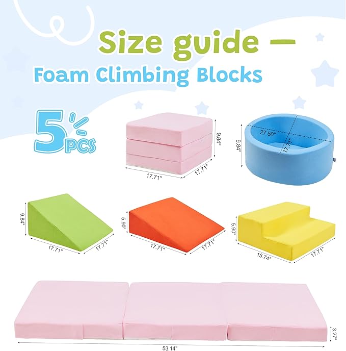 Foam Climbing Blocks with Ball Pit & Stairs for Toddlers Aged 1-3 -Soft Playset for Indoor Crawling, Foam Playground Set for Baby to Active Playing Inside -(Balls NOT Included),Multicolored