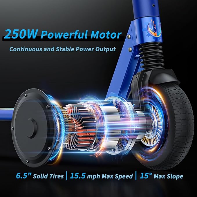 Caroma Electric Scooter for Kids Ages 6-14, 250W/180W/150W Motor & 15 Mph, 85 Mins Ride Time, Adjustable Height & Speed, LED Display, Kids Electric Scooter, Best Gifts for Boys & Girls