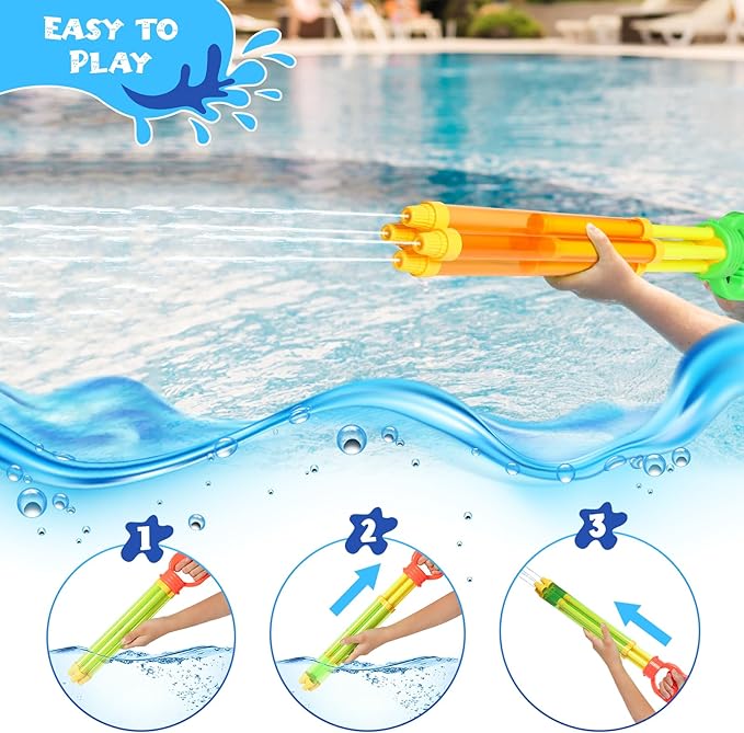 Dsmile 2 Packs Water Guns for Kids Adults,Blast Water from 4 nozzles with Long Range,Squirt Guns Water Blaster Pool Toys High Capacity for Boys Girls