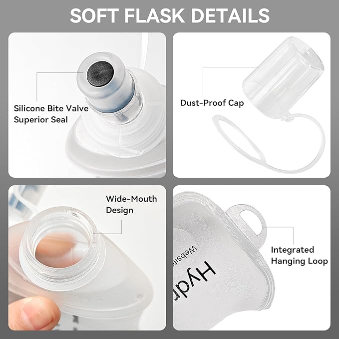 250ml Soft Flask Soft Water Bottle for Running, Hiking, Travelling, Cycling and Climbing - 2Pcs White