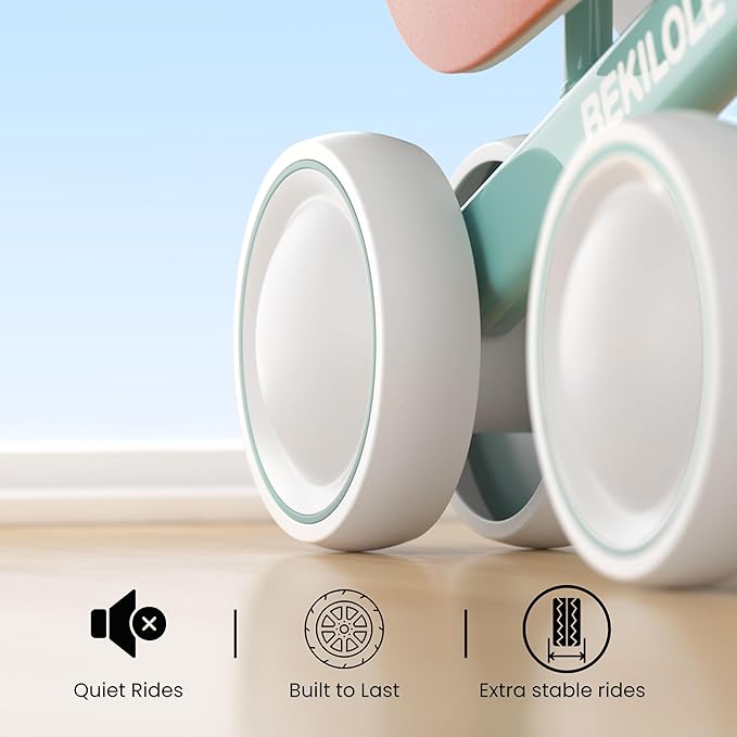 BEKILOLE Light Up Wheel Baby Balance Bike | 1 Year Old Boy Gifts & First Birthday Toy | Ride On Push Bike for One Year Old Boy Birthday Gifts Toddler Walker, Green & Brown