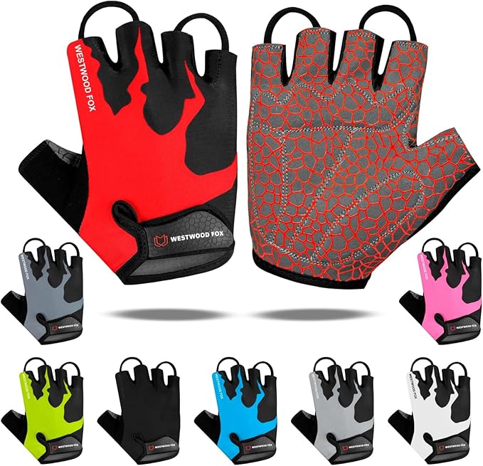 Cycling Gloves Half Finger Unisex Padded Grips Palm Bicycle Summer MTB Bike Gloves for Men Women Non-Slip Fingerless Short Mountain Bike Sports Hiking Climbing Gym