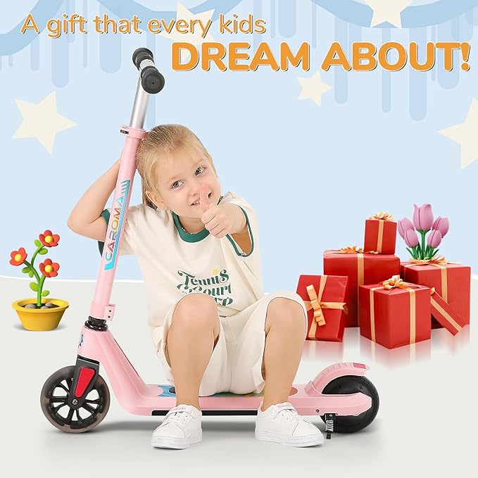Caroma Electric Scooter for Kids Ages 6-14, 150W/180W Motor,10 MPH Max Speed & 7 Miles,Adjustable Height & Speed,Colorful Lights,LED Display,Foldable Kids Electric Scooter 132 Lbs Max Load
