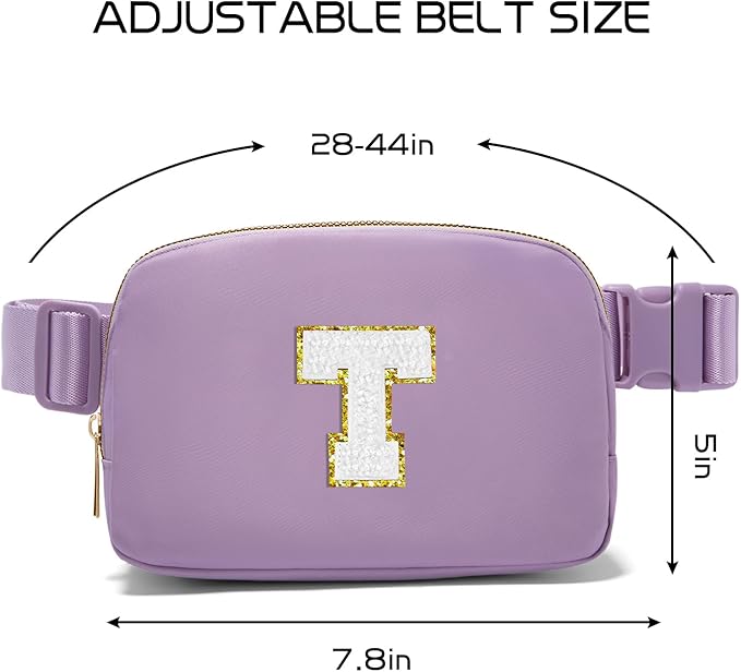 Gitus Birthday Gifts for 8 9 10 11 12 13 Year Old Girls Personalized Fanny Pack Crossbody Bags with Initial Letter Patch Belt Bag for Teen Girls Cute Trendy Stuff Travel Essentials (Lavender-T)