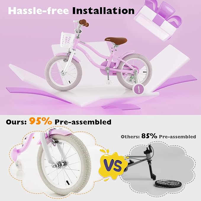 BABY JOY Kids Bike, 12 14 16 18 20 Inch Boys Girls Bike w/Adjustable Seat, Removable Basket, Handbrake & Coaster Brake, Training Wheels or Kickstand, Kids Bicycle with Multi-Color