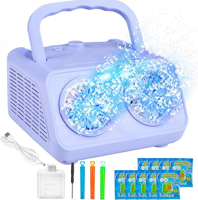 Bubble Machine Portable Bubble Maker for Kids with 2 Fans,Plug in or Battery Operated Bubble Blower,20000+ Bubbles Per Minute for Outdoor Wedding Birthday Halloween