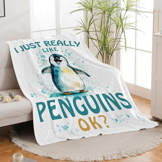 Penguin Blanket Cute Penguin Throw Blanket Gifts for Kids Girls Boys Adults Women Men Super Soft Cozy Plush Fluffy Fuzzy Fleece Blanket Decor 60''X80''