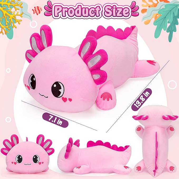 Officygnet Axolotl Plush, 13" Soft Stuffed Animal Plush Toy, Cute Axolotl Plushies Pillow, Kawaii Plushies Dolls for Kids, Pink Axolotl Gift for Girls Boys