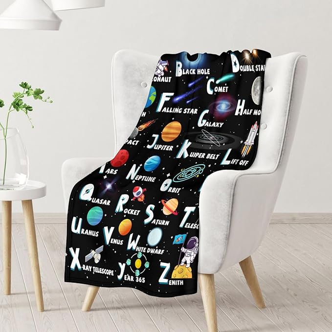 Planet Blanket Gifts - 40x30 Inches Cute Planets Throw Blanket for Kids, Boys & Men - Dark Blue Soft Fuzzy Blankets for Lap, Chair