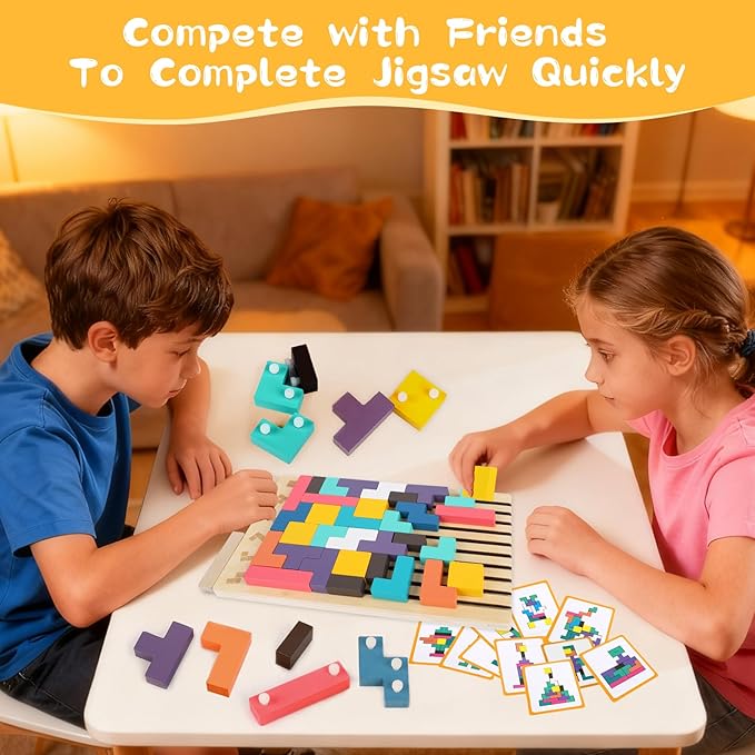 Wooden Stacking Puzzle Board, Montessori Brain Blocks for Kids 3-6 Years, Colored 3D Russian Block Game, Educational Teaser Jigsaw Toy for Boys & Girls, Fine Motor Skill for Age 3 4 5 6 7 8