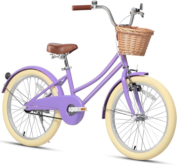 Glerc Little Molly 12-20 Inch Kids Retro Cruiser Bike for 2-13 Year Old with Wicker Basket & Training Wheels/Kickstand, Multiple Colors