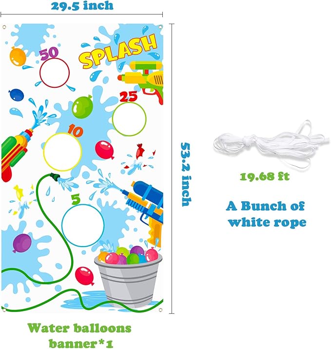 Toss Game Banner for Water Balloons, 4 Score Holes Shooter Target for Water Gun, Swimming Pool Fun Addition Toy for Throwing Water Bomb, Summer Splash Fun for Kids Adults, Pool Party Supplies