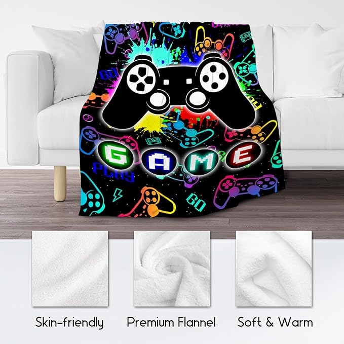 UNIKITTY Kids Blankets for Boys, Gaming Blanket Gifts for Men Adults, 30"x40" Game Accessories Gift Ideal for Teens, Flannel Fuzzy Throw Gamer Room Decor for Couch Office