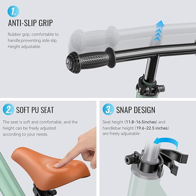 Umatoll Toddler Balance Bike for 2-5 Year Old, Adjustable Kids Toy Bicycle, Gift for Ages 2-3 Girls Boys