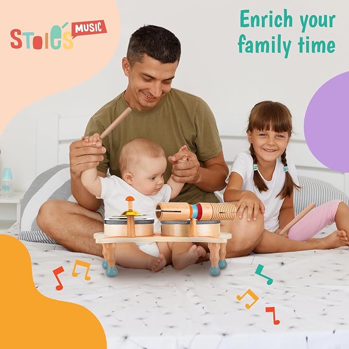 Stoie's Owl Drum Set for Babies and Toddlers, Wooden Percussion Musical Instruments for Kids, Eco Friendly, Montessori Educational Toy for Girls and Boys