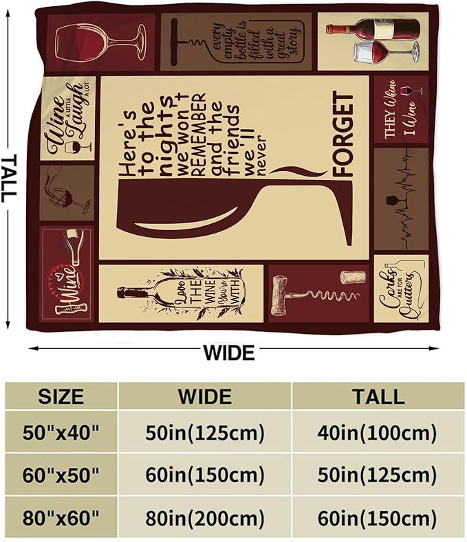 Red Wine Blanket, Wine Glasses Throw Blanket, Drink Gifts Blankets Stuff Fleece Flannel Plush for Girls Women Men Boys Lovers Adults Soft Bedding Gift for Sofa Bed Office Home Decor 40"X50"