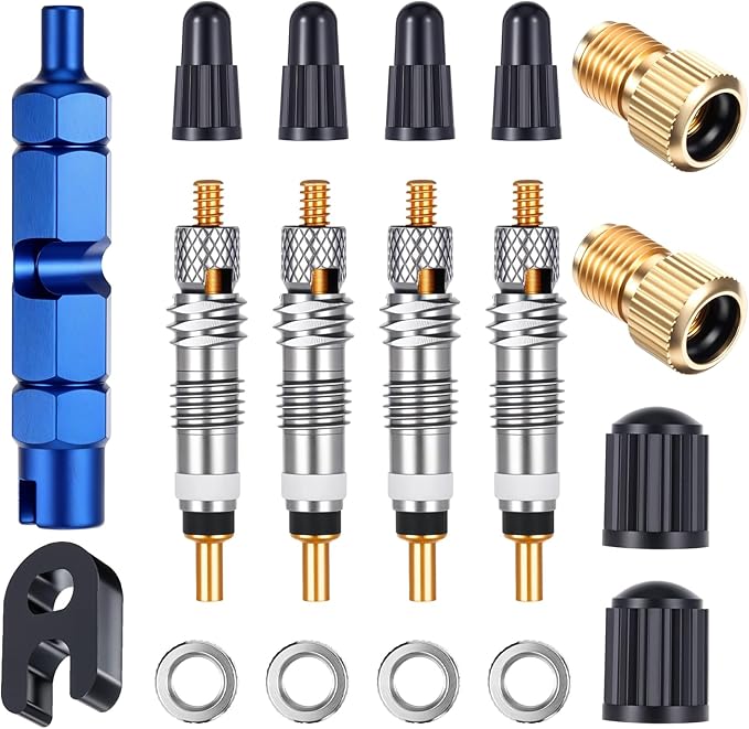 Presta Valve Core Removal Tool with Valve Core Cover Brass Screws Plastic Buckle & Installation Tools for Bike Tire Tubeless Road MTB Tires