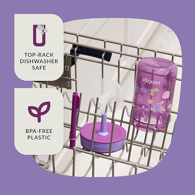 Contigo Leighton Straw Tumbler, 14 oz, Grape (Tulips)