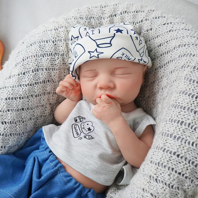 17.72 in Full Silicone Reborn Baby Dolls, 1:1 Lifelike Newborn Dolls Non Vinyl Realistic Reborn Toddler Dolls Boy Washable Sleeping Doll