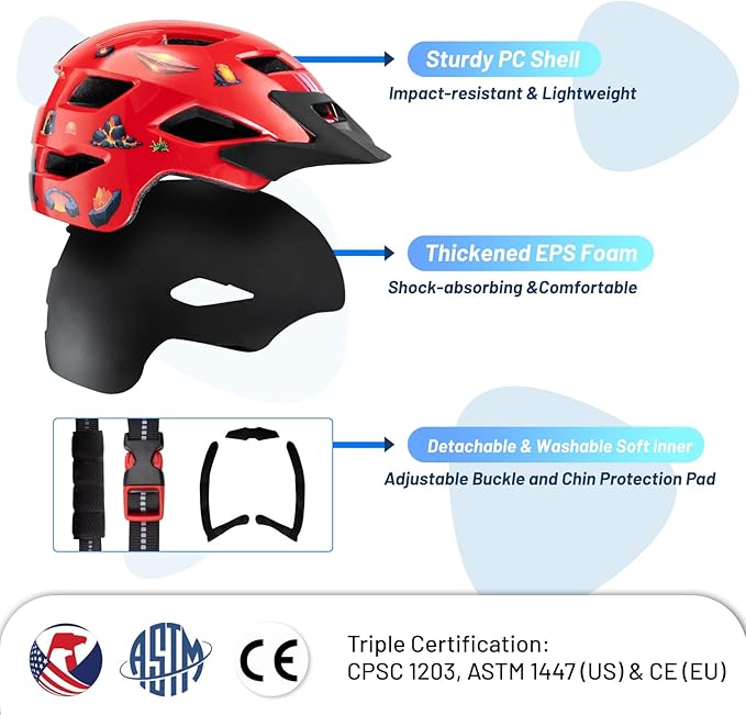 Kids Bike Helmet for Boys & Girls Ages 5-8-14,Lightweight Adjustable 50-57cm Bicycle Helmet with Visor & Reflective Strap，CPSC Certified for Cycling, Skating, Scooters
