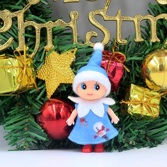 WULEEUPER Tiny Baby Elf Doll | Christmas Miniature Elf Decoration | Newborn Gift | Baby Grow Girl and Boy Elf Dolls (Blue Dress)