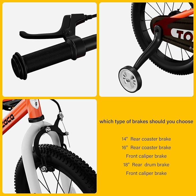 lecoco Kids Bike for Boys Girls, 14 16 18 Inch Children's Bicycle with Training Wheels Pedal Brakes Handbrake & Kickstand Training Bike for Kids and Toddler Multiple Color