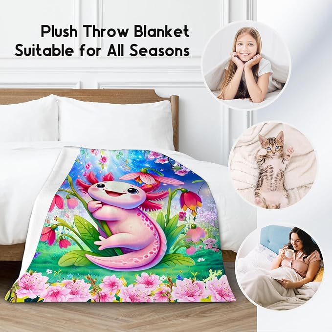 Girls Blanket, Axolotl Blanket for Girls, Gifts for Toddler Kids, Cute Flannel Throw for Bedroom, 50"x60"