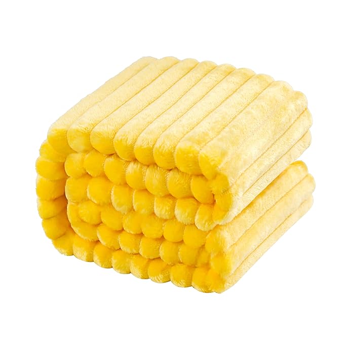NTBAY Plush Flannel Twin Bed Blanket, 60x80 Inches Soft and Warm Lightweight Bed Blanket with Striped Texture for Couch, Sofa, All Seasons, Yellow