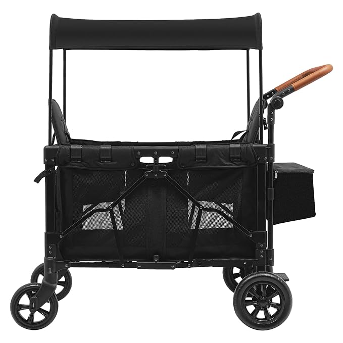 2-Seat Stroller Wagon with 5-Point Harnesses, Collapsible Wagon Stroller for 2 Kids with Adjustable Push Handle & Sun Canopy, Kids Wagon Cart for Children Aged 0-6 Years