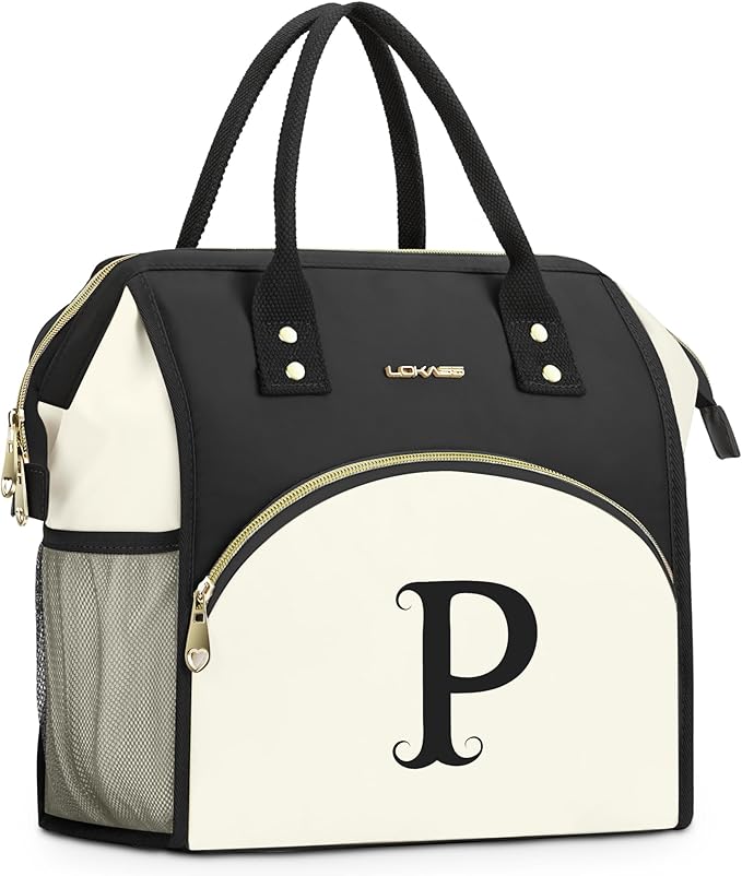 Personalized Lunch Box for Women, Initial Reusable Insulated Lunch Bag, Wide-Open Adult Lunchbox Cooler Lunchbag, Leakproof Lunch Tote for Picnic Work Outdoors, Christmas Gift for Women, P