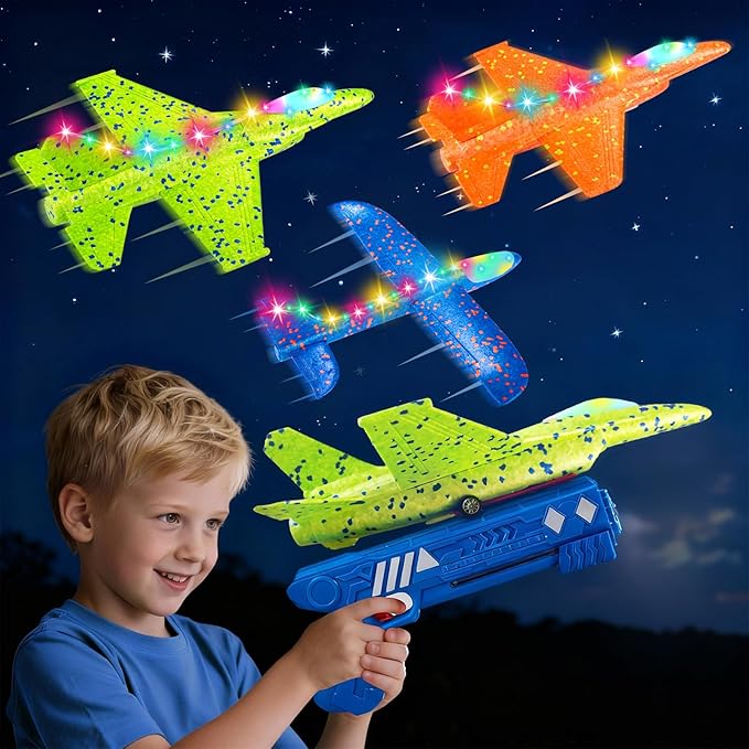 3 Pack Airplane Launcher Toys, 13.2 inch LED foam 2025 F-15 Eagle fighter jet ＆ Glider Catapult Plane for Boys, Flying Toys Christmas Birthday gifts for Boys Girls 4 5 6 7 8 9 10 11 12 Year Old