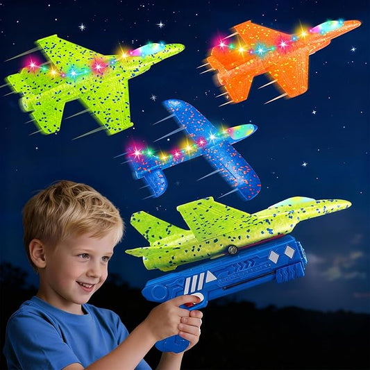 3 Pack Airplane Launcher Toys, 13.2 inch LED foam 2025 F-15 Eagle fighter jet ＆ Glider Catapult Plane for Boys, Flying Toys Christmas Birthday gifts for Boys Girls 4 5 6 7 8 9 10 11 12 Year Old