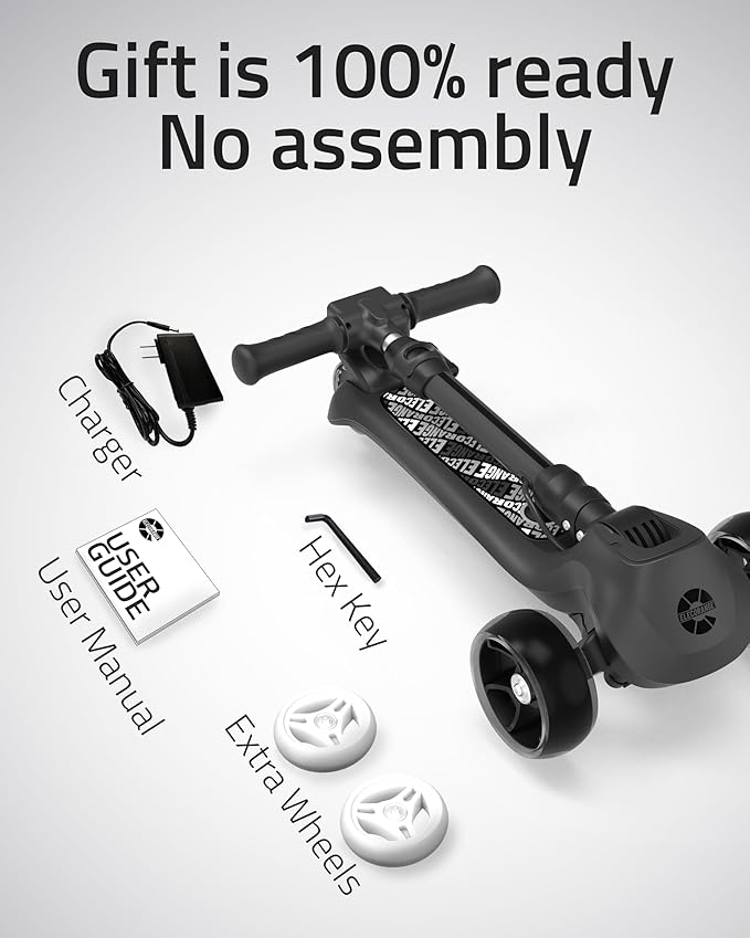 Elecorange T200/T500 Balance Electric Scooter for Kids Age 4-9, 2 Types Front Wheels, Electric Horn, Full Body Lights Up, Wide Deck, 5Mph Safe Speed, 70min Riding, Foldable Kick Scooter Boys & Girl