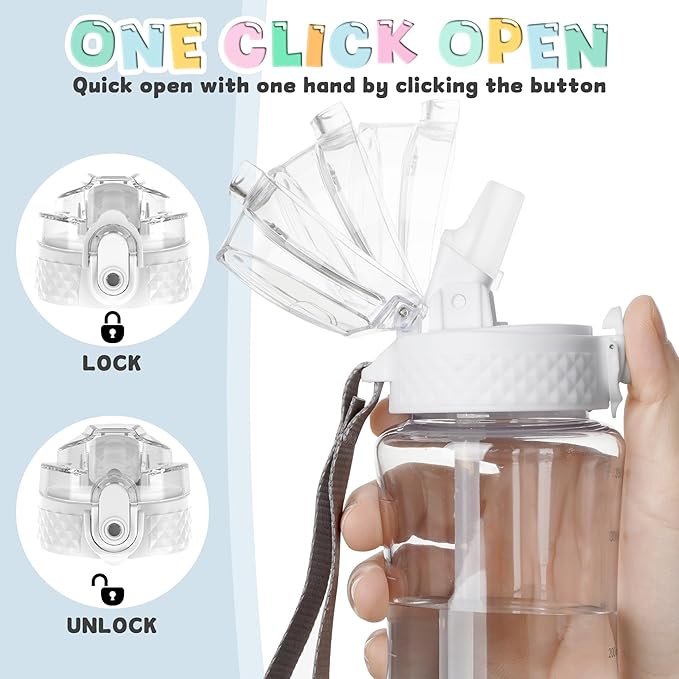 OLDLEY 12oz Kids Motivational Water Bottle, Silicone Straw, Leak-Proof Tritan BPA-Free, Reusable for School Girls & Boys, Clear
