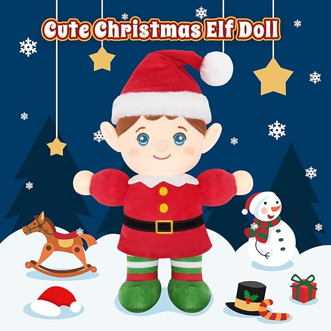 Christmas Elf Plush, Soft Baby Doll Boy First Baby Doll Toys Birthday Christmas Plushies Gift Elf Toy for Toddler Kids Infants