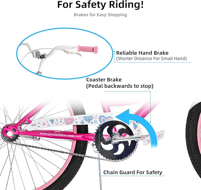 JOYSTAR Angel Girls Bike for Toddlers and Kids Ages 2-13 Years Old, 12 14 16 18 20 Inch Kids Bike with Training Wheels & Basket, 20 24 Inch Girls Bicycle with Handbrake & Kickstand