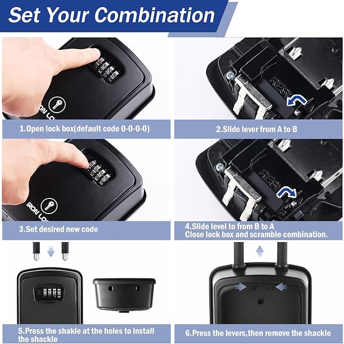 Iron Lock® XXL Portable Key Lock Box and Wall Mounted with Removable U-Shackle Waterproof Indoor Outdoor 4 Digit Combo with Resettable Code with A B Switch Extra Large Key Lockbox Outside (XXL, Black)