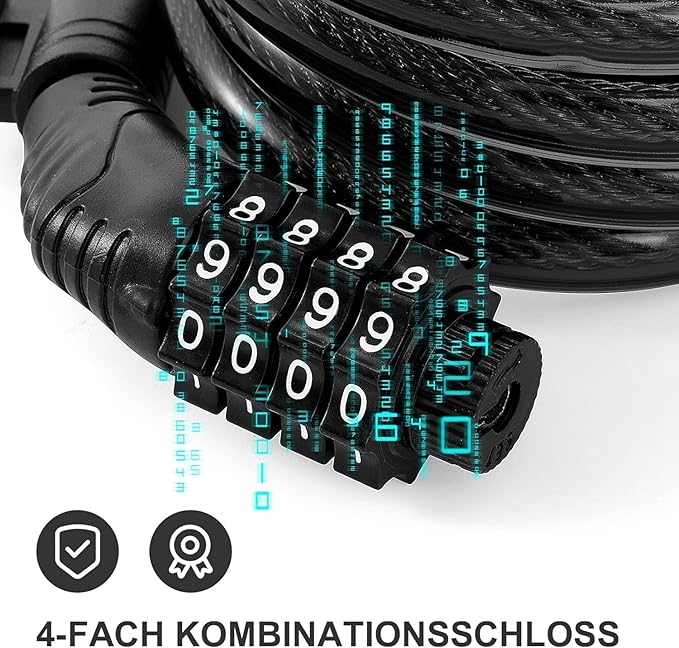 E Scooter Lock, Bike Combination Cable Locks Compatible with Xiaomi M365/Max/GXL/Ninebot/Segway/Motor/Bicycle Lock 4 ft Long/0.472In Scooter Anti-Theft Ideal 4 Digit/12 Steel Cable