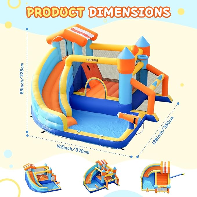 Bounce House, Inflatable Bounce House with Water Slide for Kids Indoor & Outdoor, Bouncy Castle with Football Frame, Water Cannon, Basketball Hoop & Ring Toss, Water Slides for Kids Backyard