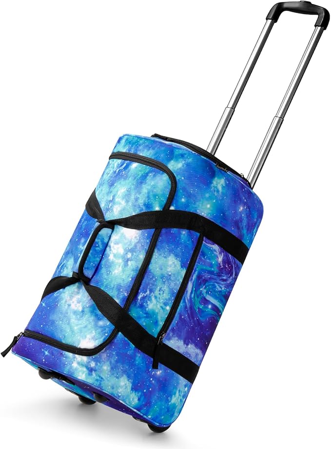 Choco Mocha Boys Galaxy Suitcase with Wheels Kids Blue Rolling Duffle Bag for Camping Teen Boys Toddler Luggage Bag for Travel, 22inch