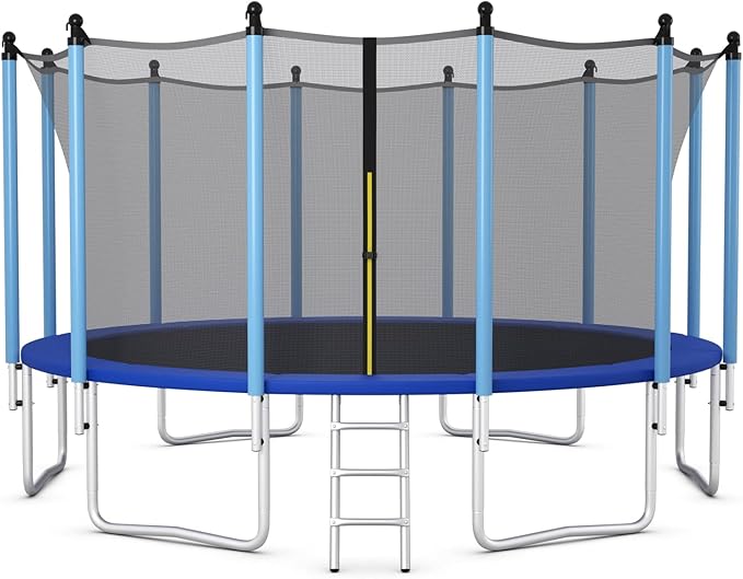 Giantex Trampoline for Kids Adults, ASTM Approved 8 10 12 14 15 16Ft Big Trampoline with Ladder, Thickness Steel Pipes Wear-Resistant All Weather Outdoor Large Recreational Trampoline with Net