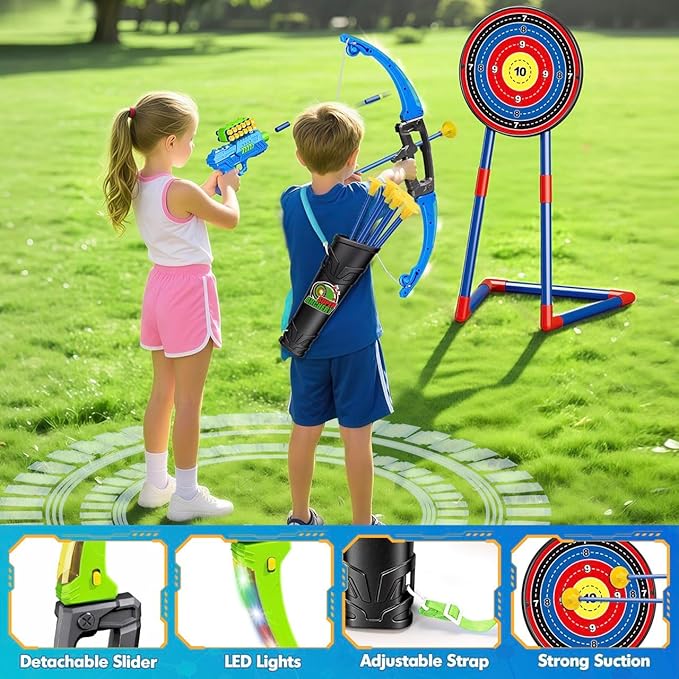 2 Pack Bow and Arrow Toy for 5 6 7 8 9 10+ Year Old Boys,Iddeal Gift for Kids,Indoor Outdoor Shooting Game Toy for Ages 4-8 8-12, LED Light Up Archery Set with 12 Suction Cup Arrows