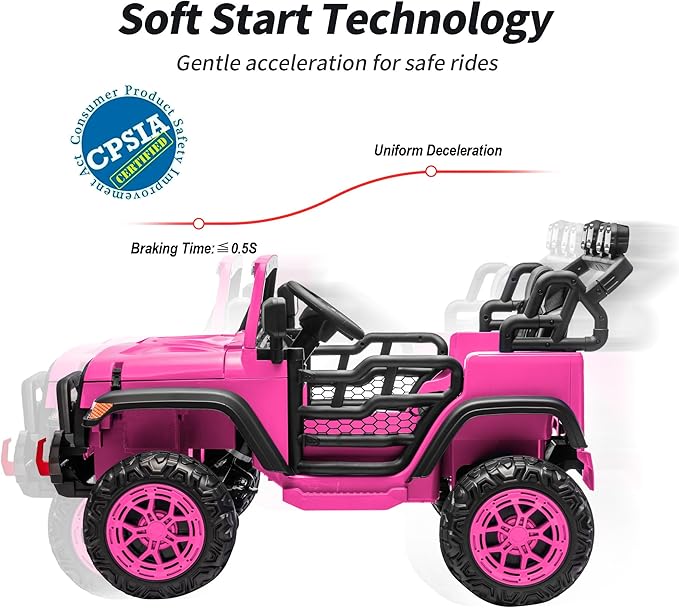 2 Seater Electric Ride on Car Truck, 24V 4x4 Ride on Toy for Kids 4-8 with Remote Control, EVA Tires - Pink