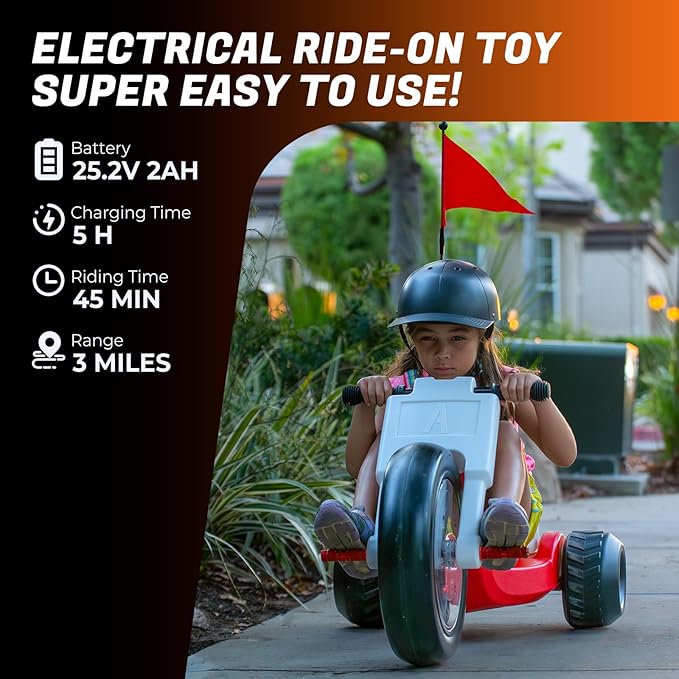 24V Electric Tricycle Toy for Kids 3+ Years, Speed Control 3-6 MPH Max Speed,45 Mins Max Long Lasting, Kids Ride On Car Toy, Adjustable Seat and LED Lights for Gifts