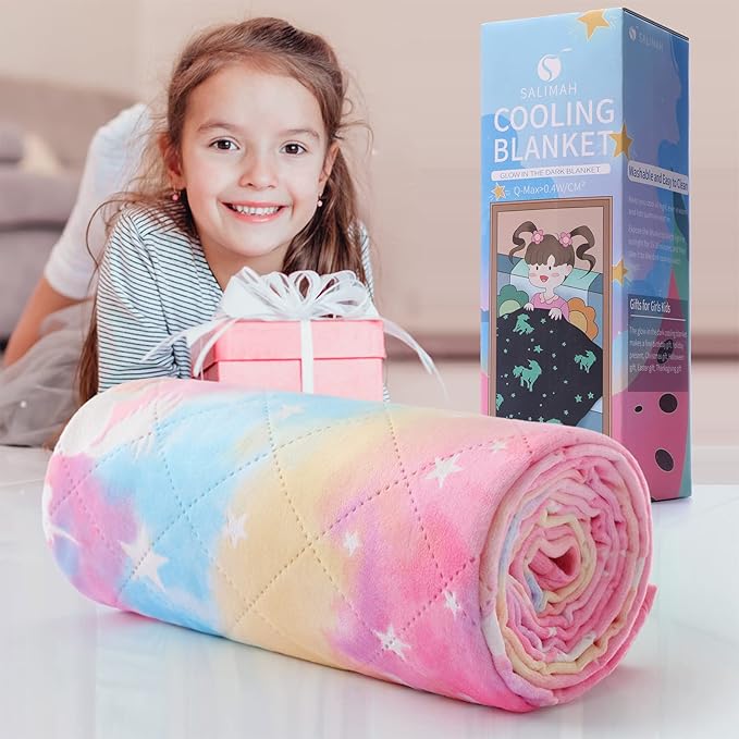 Cooling Blanket for Hot Sleepers,Glow in The Dark Blanket Unicorns Gifts for Girls,Girls Toys for 1-10 Year Old Girl Gifts,Q-Max>0.4 Arc-Chill Cooling Fiber,Soft Blankets for Boy Girl,50x60In