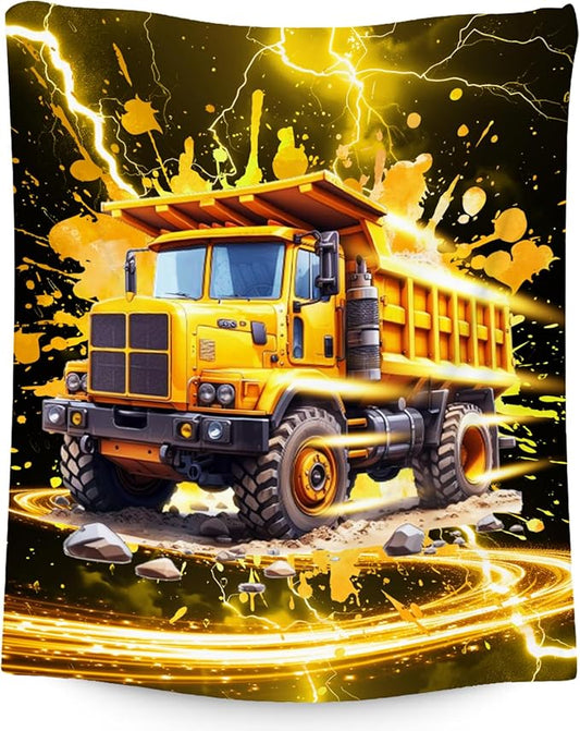 Toddler Boy Blanket - Construction Gifts for Kids Teens - 50x60 Inches Truck Throws Blankets for Couch Bedding