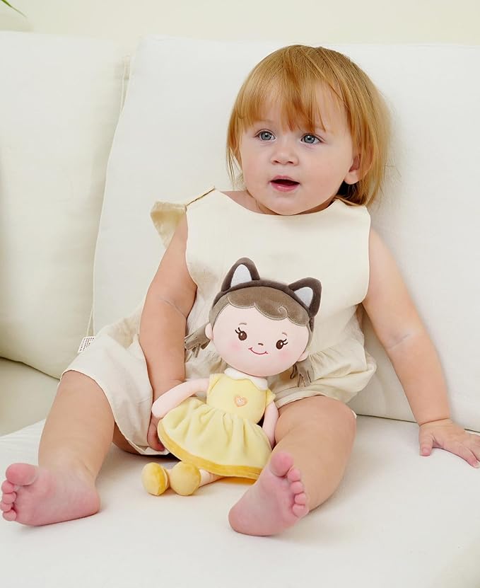 GAGAKU Soft Plush Baby Doll for Girls (12") - My First Baby Doll Gift for Girls, Toddlers & Infants, Machine Washable Rag Doll Toy - Puff Girl