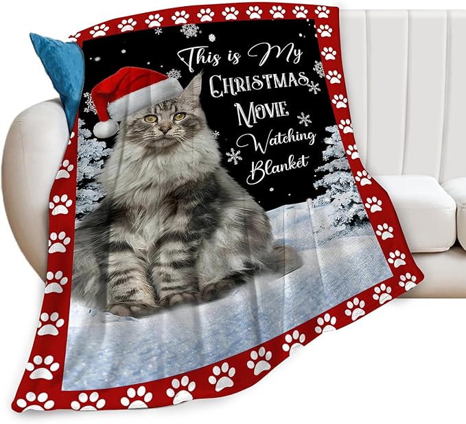 Cat Blanket Cat Lover Gifts Christmas Throw Blankets for Girls Boys Women Men Plush Cozy Flannel Fleece Ultra Soft Fuzzy Party Blanket for Bed Couch Sofa 80"X60"