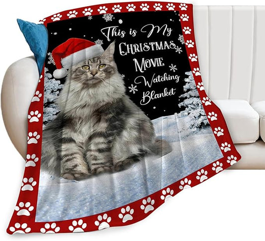 Cat Blanket Cat Lover Gifts Christmas Throw Blankets for Girls Boys Women Men Plush Cozy Flannel Fleece Ultra Soft Fuzzy Party Blanket for Bed Couch Sofa 60"X50"